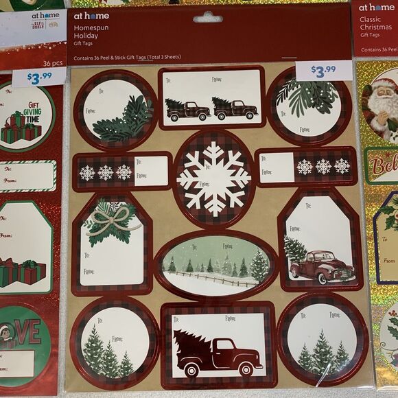 Christmas Stickers Gift Tag 2 Pack Random Variety Peel  & Stick Gold Present Joy - Picture 6 of 7